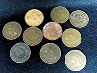 10 ASSORTED INDIAN HEAD CENTS