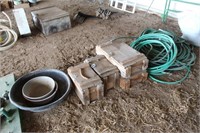 Line of Misc Items - Hose, Wood Boxes, Pans