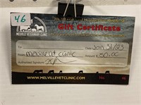 Melville Vet Clinic $50 Gift Certificate