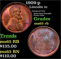 1909-p Lincoln Cent 1c Grades GEM Unc RB