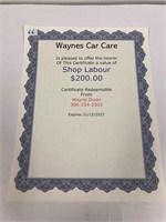 Wayne's Care Care $200 Certificate