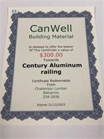 Century Aluminum Railing $300 Certificate