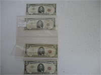4 1963 U.S. FIVE DOLLAR BILLS