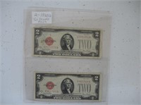 2 1928 G U.S. TWO DOLLAR BILLS