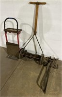 (A) Tools including Hand lawnmower Dolley and