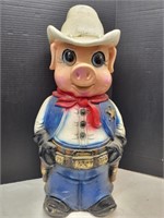 26" h Lg Chalkware Vintage Cowboy Pig Bank