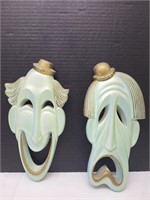Happy & Sad Vintage Clown Chalkware
