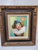 Vintage Signed clown picture 15 x 17" Frame