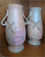 Weller pink & green dogwood flower pottery vases