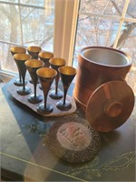 LACQUER SAKE GLASSES WITH TRAY AND ICE BUCKET