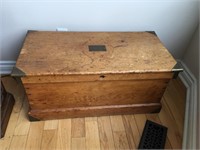 ANTIQUE QUEBEC PINE AND HAND FORGED IRON BOX