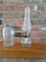 QUEEN MARY VINTAGE OIL LAMP AND CROWN JAR