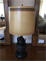 CAST IRON WOOD BASED LAMP AND DECOR