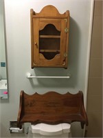 SMALL WALL CABINET AND OPEN WOOD SHELF