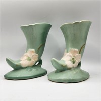 Weller Pottery Green Dogwood Vase Pair