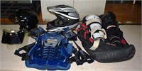 Fox Racing helmet, chest protector, and other gear