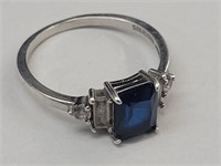 925 Silver Sapphire Ring Size 8