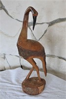 Vintage Hand Carved Wood Log Flamingo 19"T