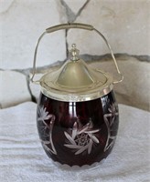 Ruby Red Cut to Clear Biscuit Jar 9" Tall