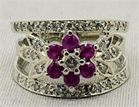 14KT WHITE GOLD .60CTS RUBY & .45CTS DIA. RING