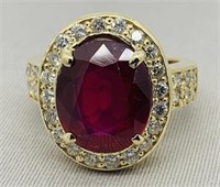 14KT YELLOW GOLD 8.60CTS RUBY & 1.10CTS DIAMOND RG