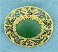 15ct Natural Jade Filigree Pendant or Pin in 14K Y