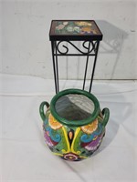 Tile Top Plant Stand & Vase
