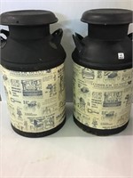 Lot of 2 Lg. Black Painted Decorated Milk Cans