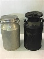 Lot of 2 Smaller Milk Cans (One Black Painted