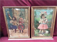 Antique Lithographed Little Girl Prints