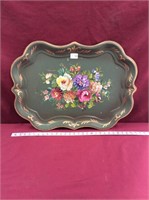 Beautiful Hand-Painted Vintage Toleware Platter