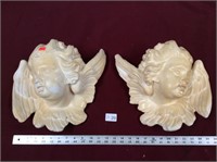 Beautiful Heavy Cast Chalk Ware Cherub Busts