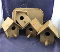 4 Handmade Wooden Bird Houses