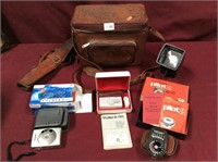Vintage Hand Tooled Leather Camera Bag & Cameras