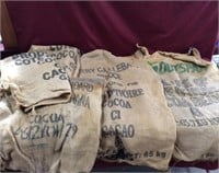 Tub Of Vintage Cocoa Bean Burlap Bags