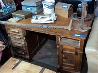 Antique Wooden Desk - 53" x 33" x 30" tall