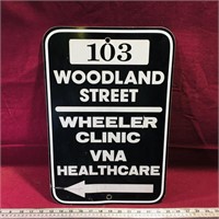 Woodland Street Wheeler Clinic Metal Sign