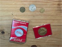 Coca Cola Playing Cards, 3 Foreign Coins &