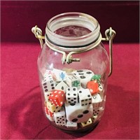 Mason Jar With Assorted Game Dice