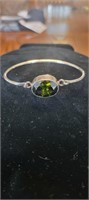 .925 Sterling Silver Bracelet Emerald Green Stone
