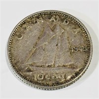Silver 1945 Canadian 10 Cent Coin