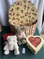 Large Hat Box with Hearts and Plush Bears