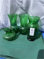 Lot of 4 Green Glass Vases