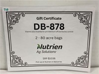 DB-878  2 - 80 acre Bags Certificate