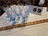9 Unmarked Blue Water Goblets