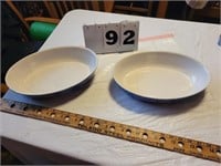 2 Blue and white oval casserole dishes