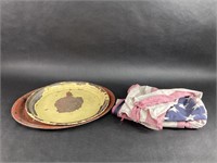 Old Enameled Metal Platters & American Flag