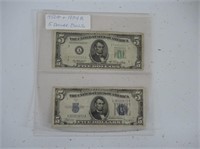 FIVE DOLLAR 1934 B SILVER CERTIFICATE & 1950A BILL