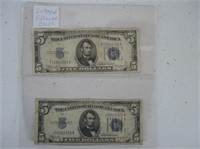 2 1934 A U.S. FIVE DOLLAR SILVER CERTIFICATES