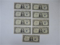 9 U.S. ONE DOLLAR SILVER CERTIFICATES-1957'S